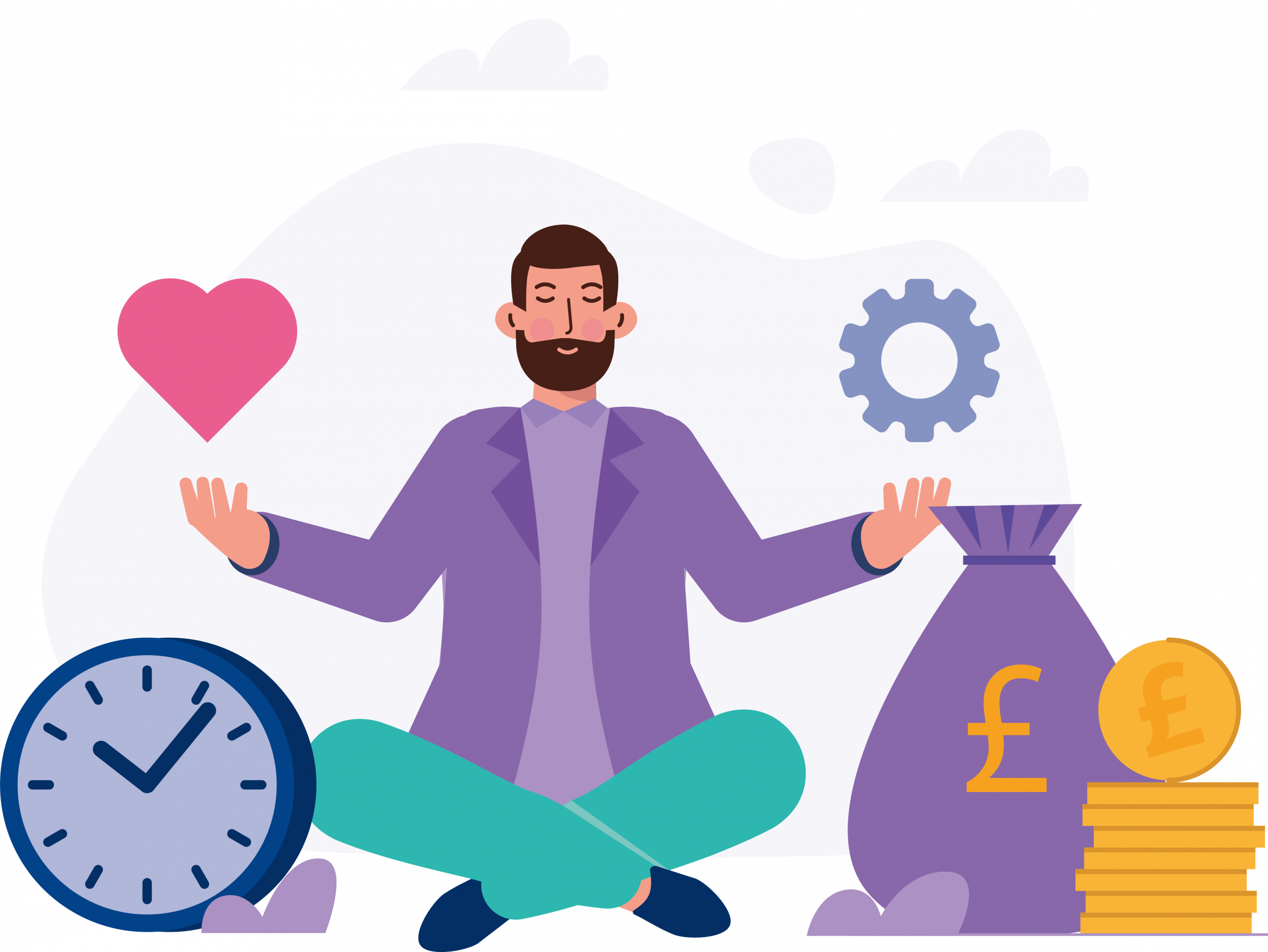 Person surrounded by images to reflect elements of life and finding balance